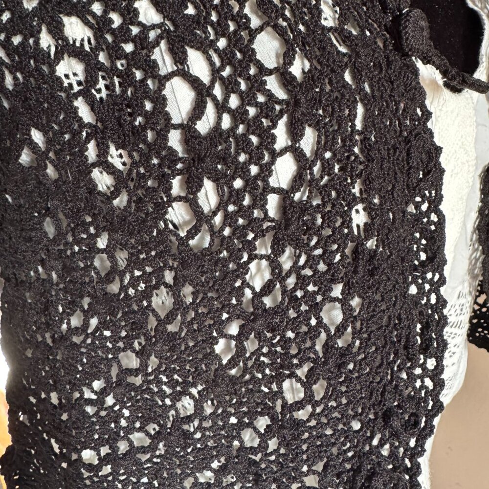 Vintage Bohemian  Black Cotton  Crochet Vest Size S - Picture 7 of 7